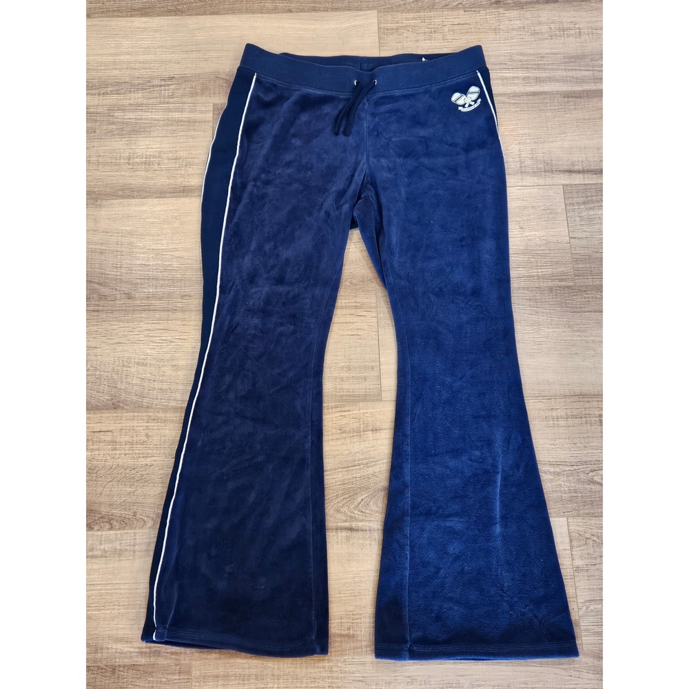 Juicy Couture Velour Flare Track Pants Women's L Navy Pickleball Low Rise